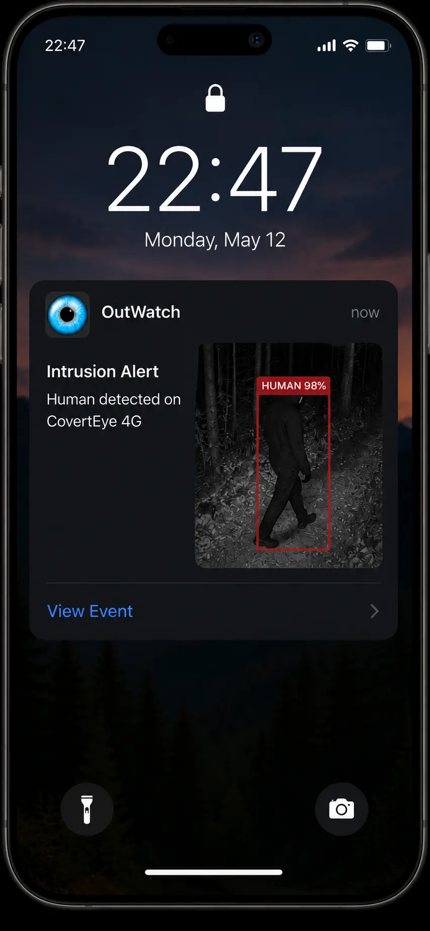 Mobile alert notification for a verified CovertEye 4G Compact detection